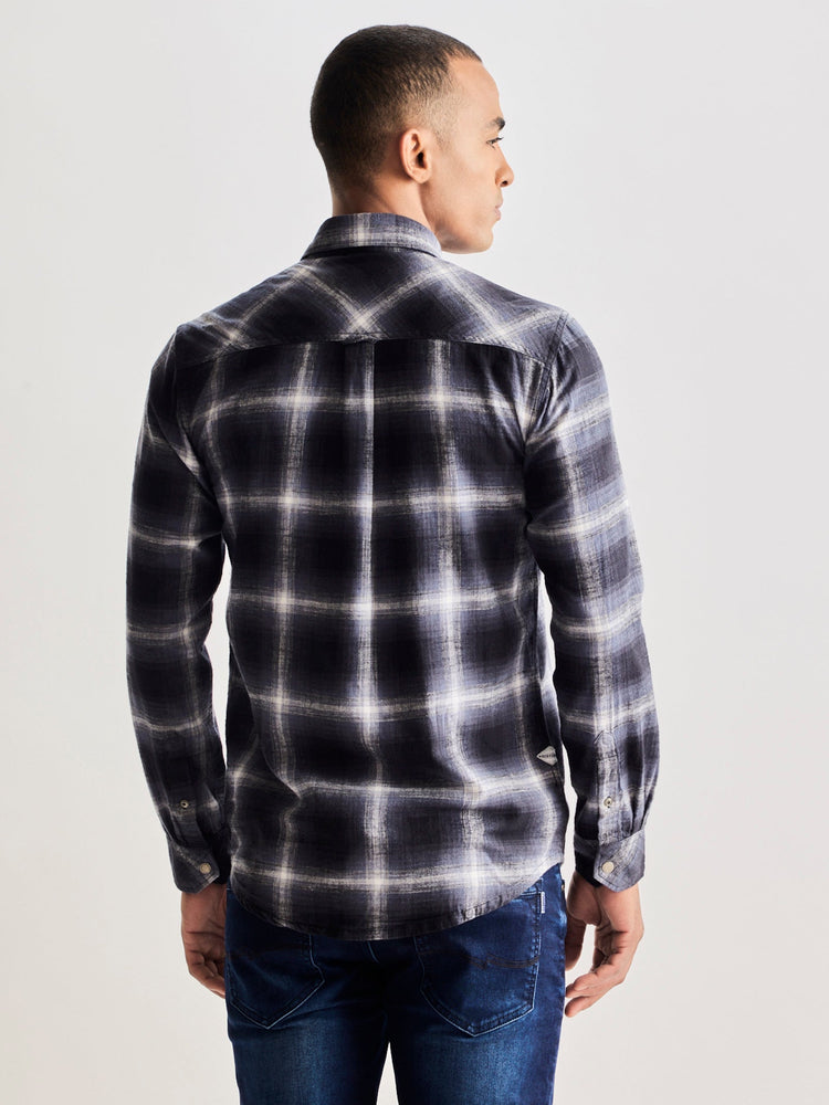 Grey Brushed Cotton Checked Shirt