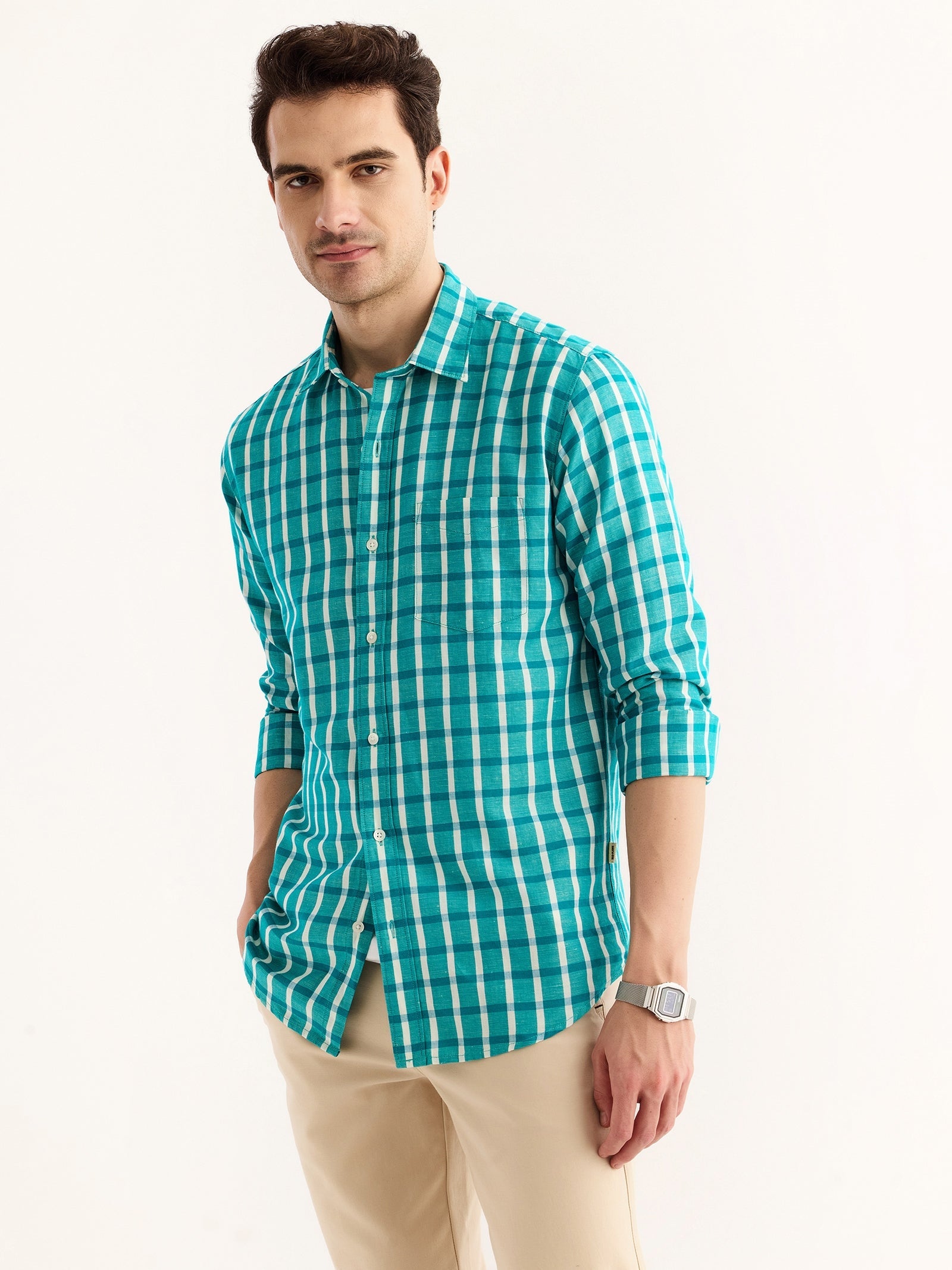 Green Checked Linen Shirt