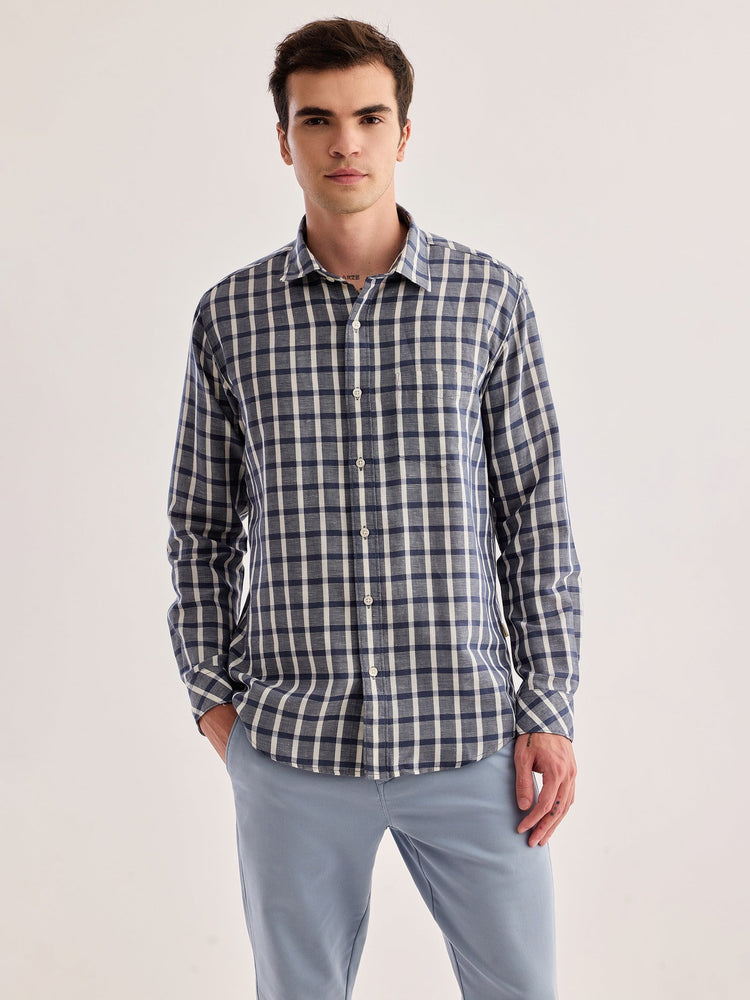 Grey Checked Linen Shirt