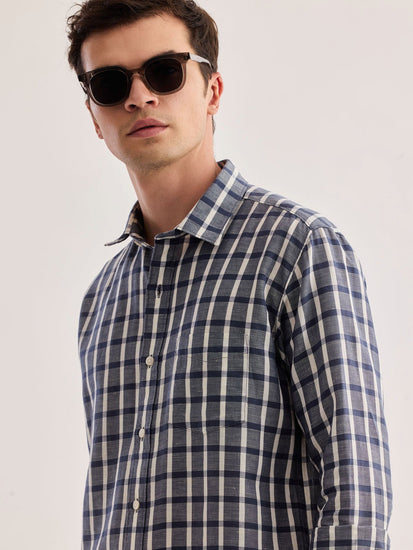 Grey Checked Linen Shirt