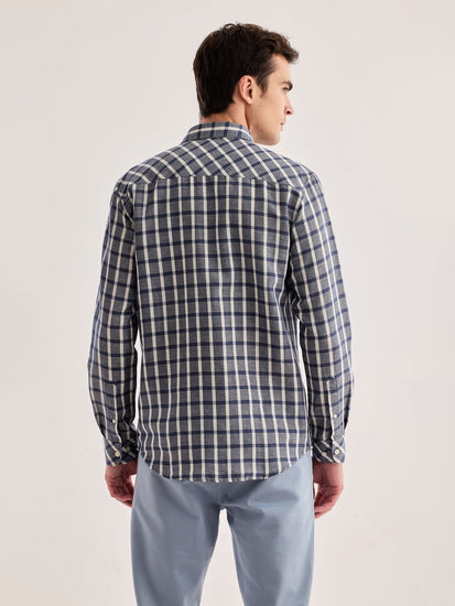 Grey Checked Linen Shirt