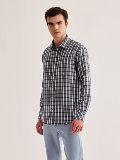 Grey Checked Linen Shirt