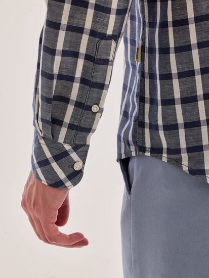 Grey Checked Linen Shirt