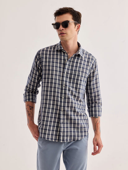 Grey Checked Linen Shirt