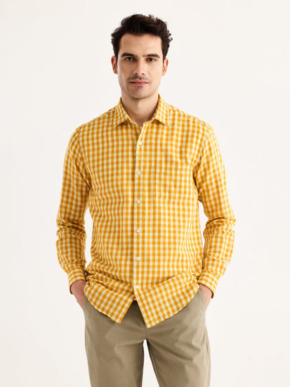 Yellow Checked Linen Shirt