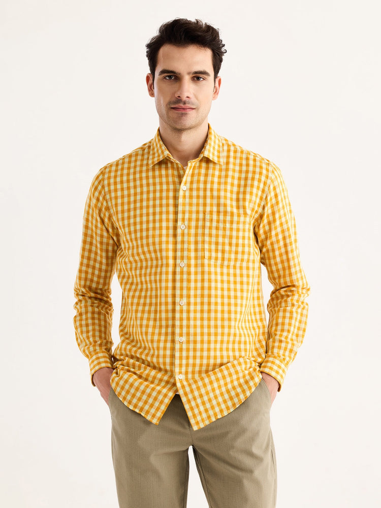 Yellow Checked Linen Shirt