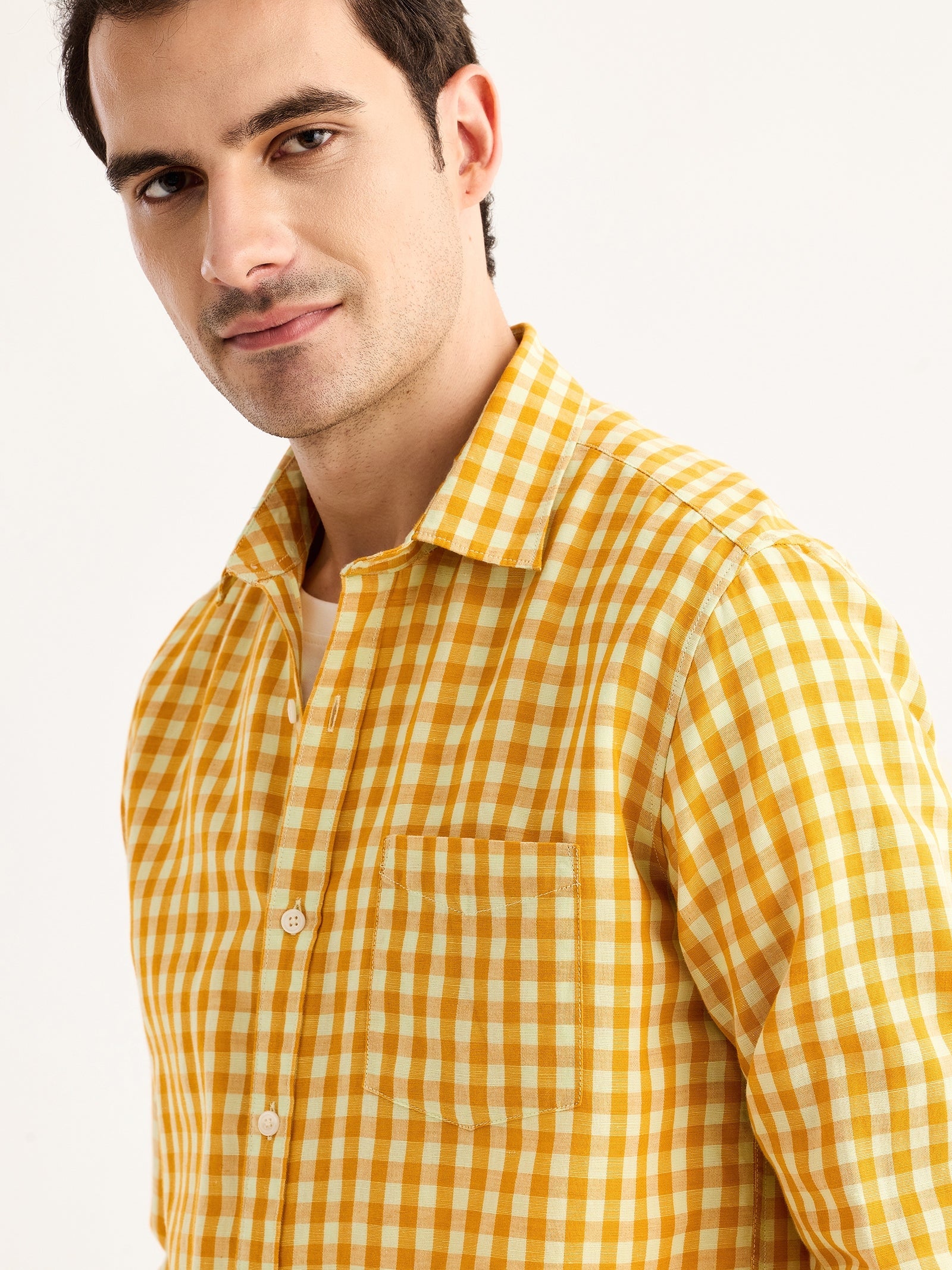 Yellow Checked Linen Shirt