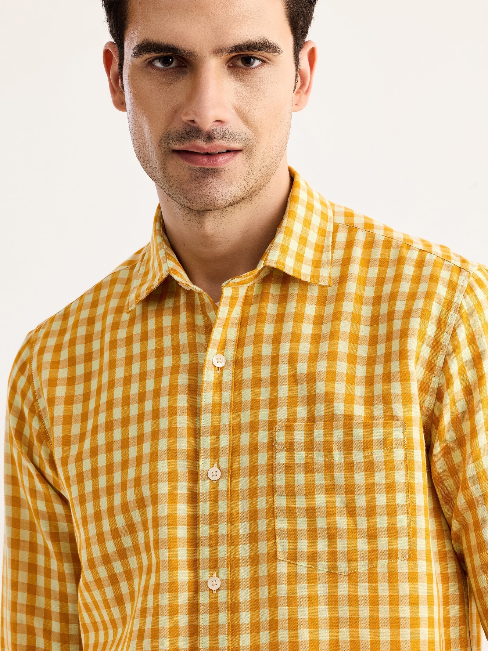 Yellow Checked Linen Shirt