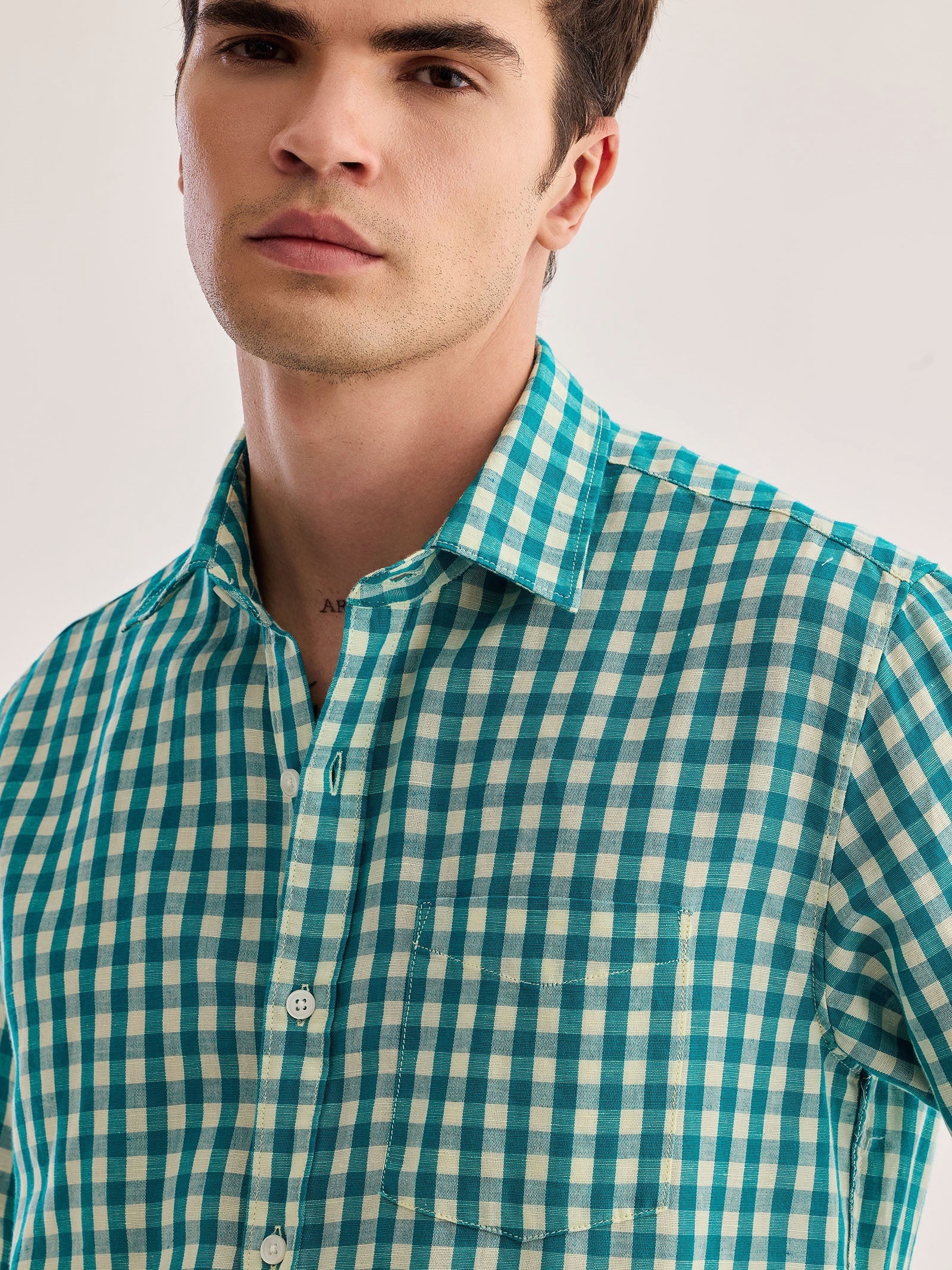 Green Checked Linen Shirt