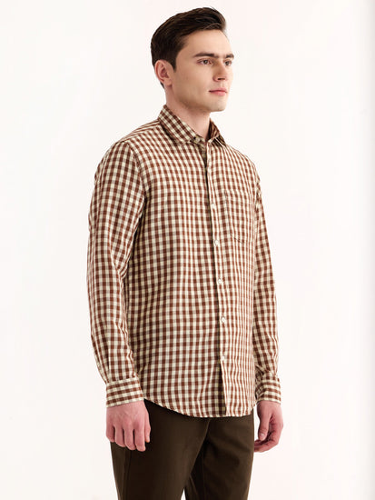 Brown Checked Linen Shirt