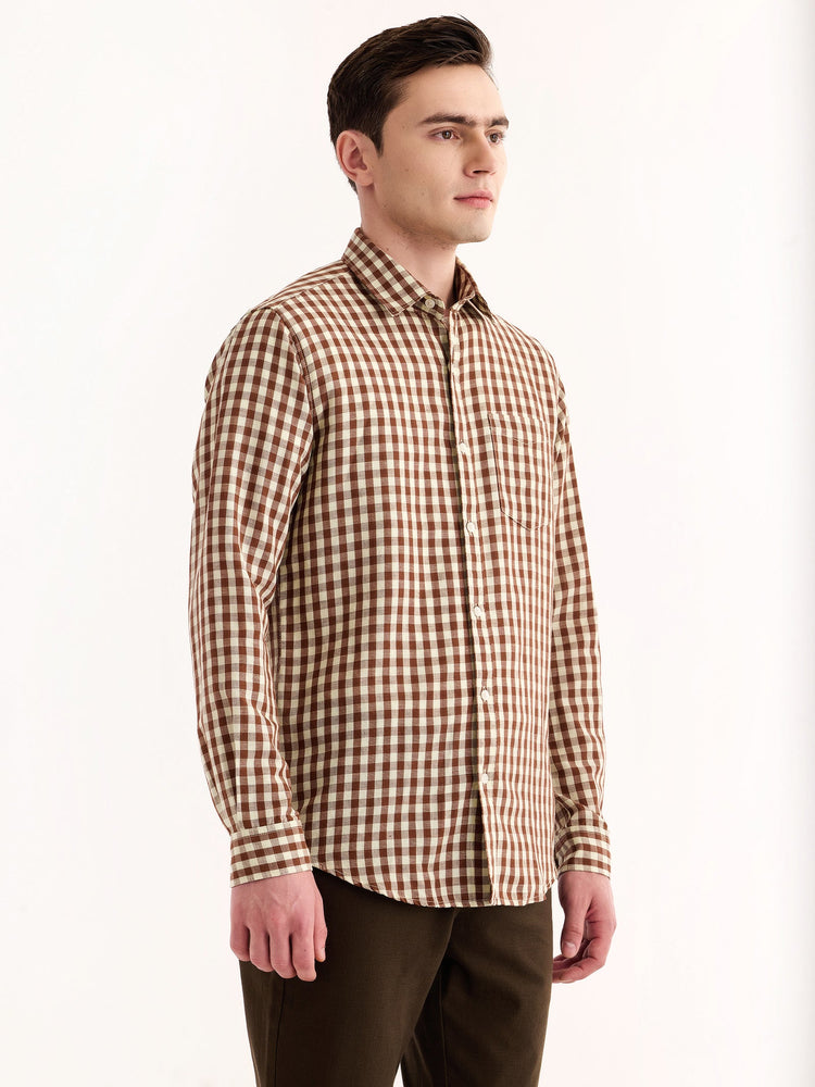 Brown Checked Linen Shirt