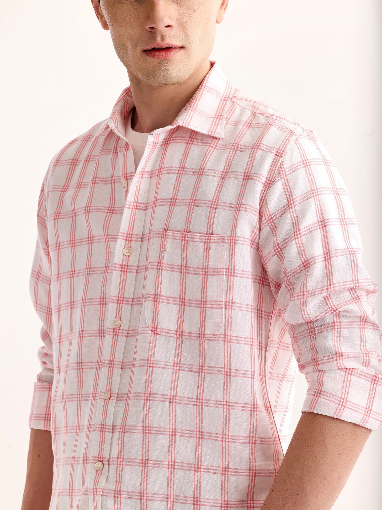 Pink Checked Linen Shirt