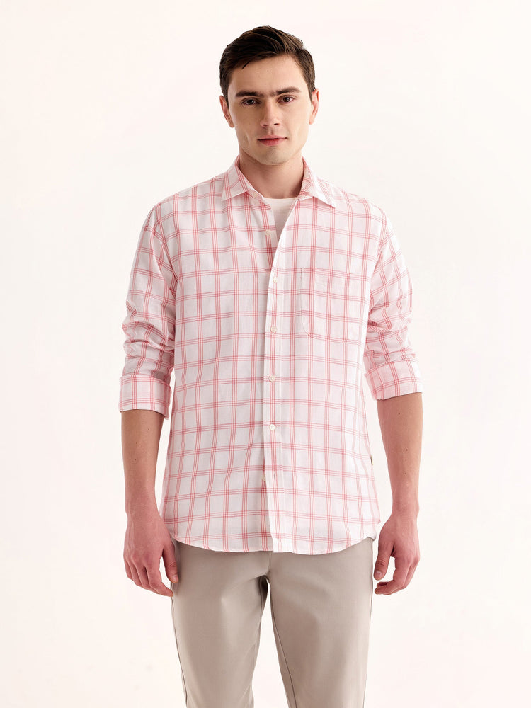 Pink Checked Linen Shirt