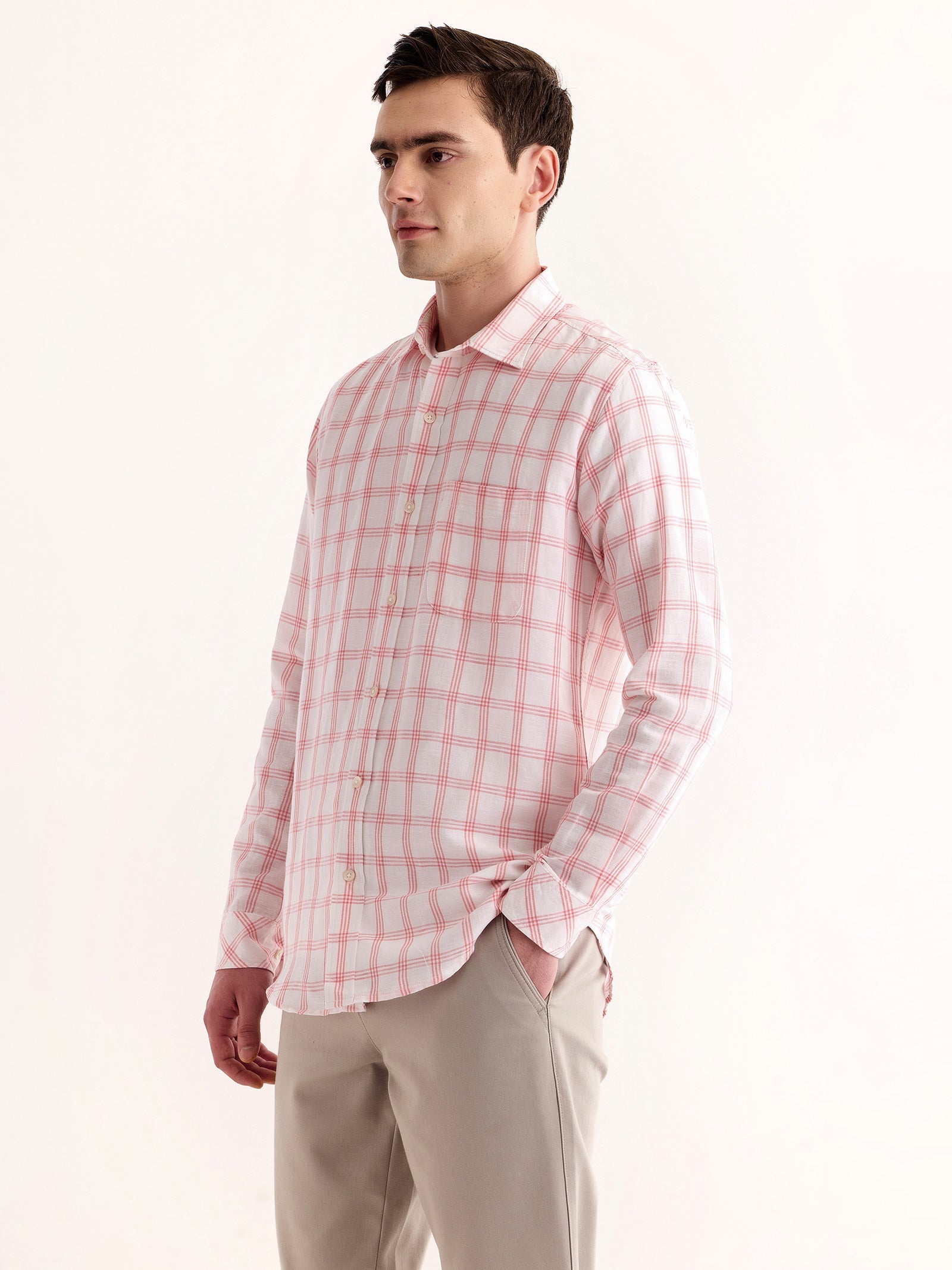Pink Checked Linen Shirt