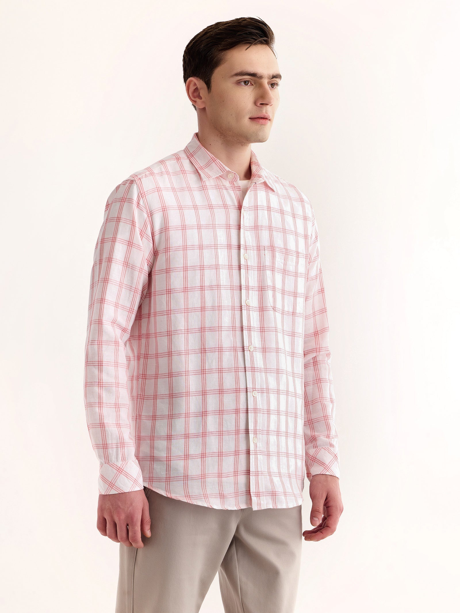 Pink Checked Linen Shirt