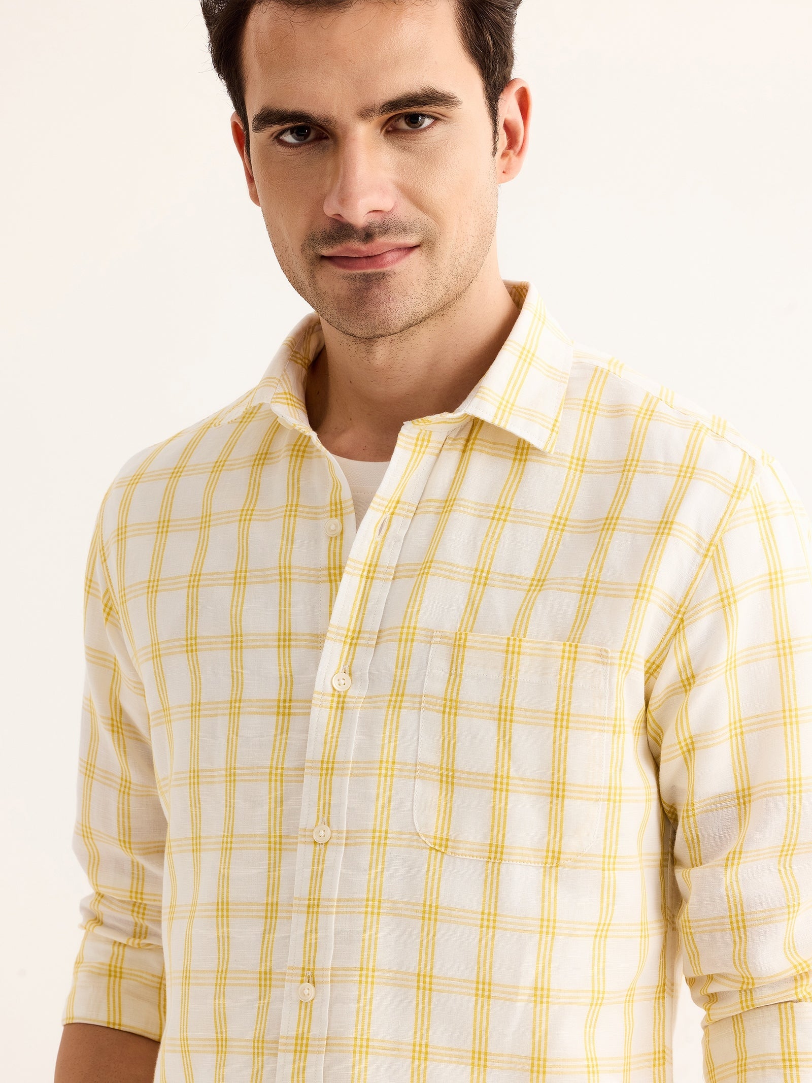 Yellow Checked Linen Shirt