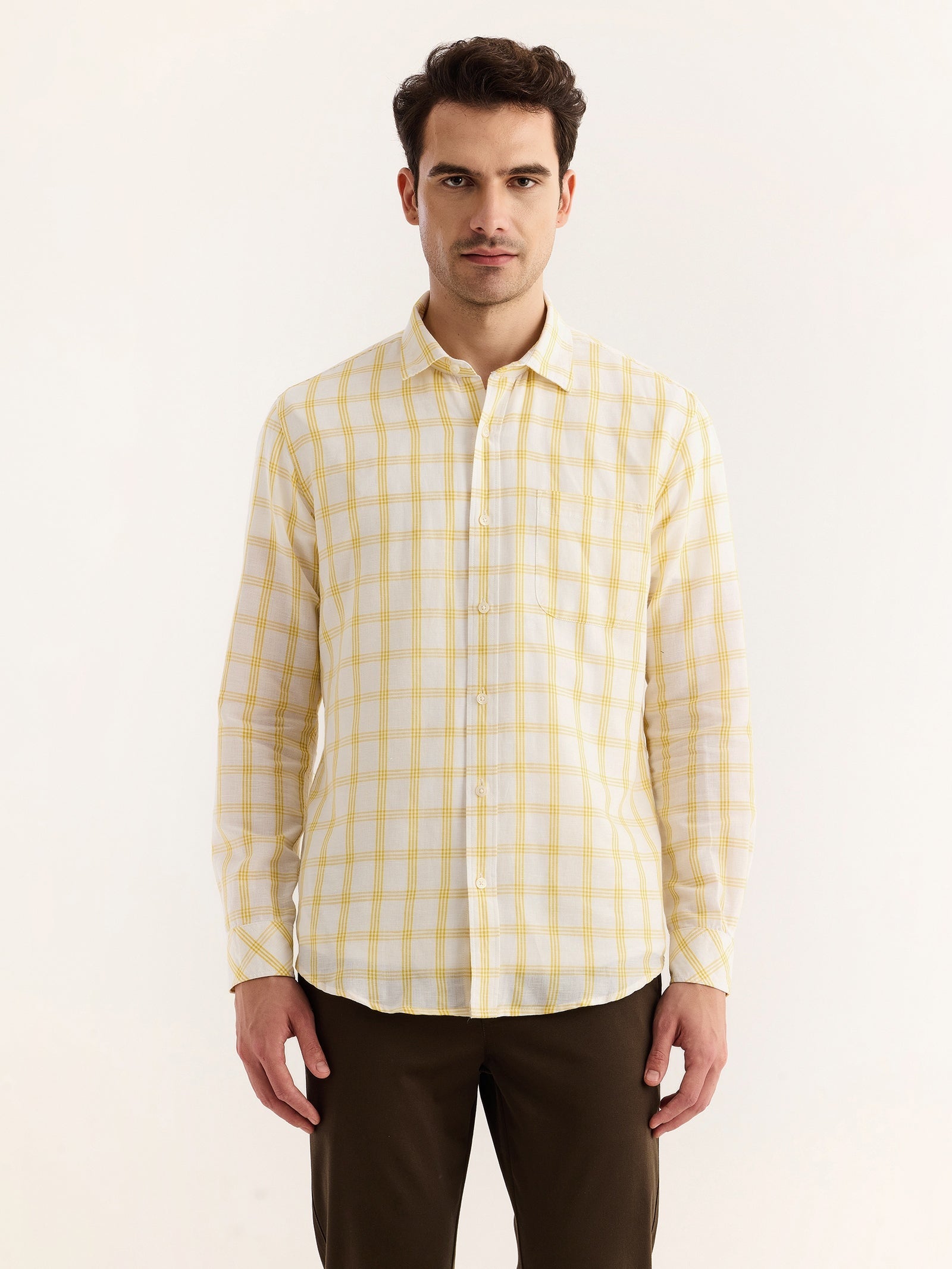 Yellow Checked Linen Shirt