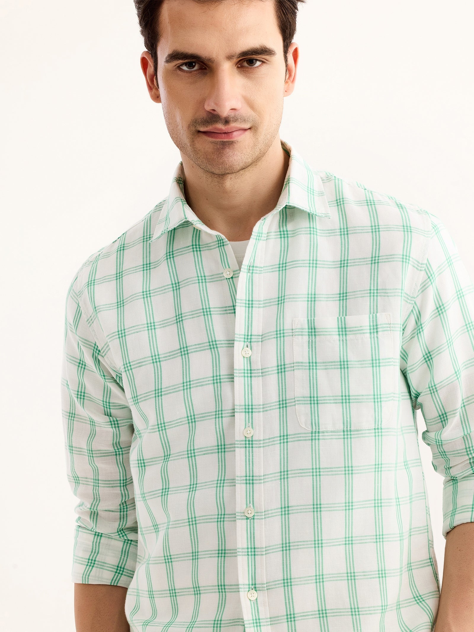 Green Checked Linen Shirt