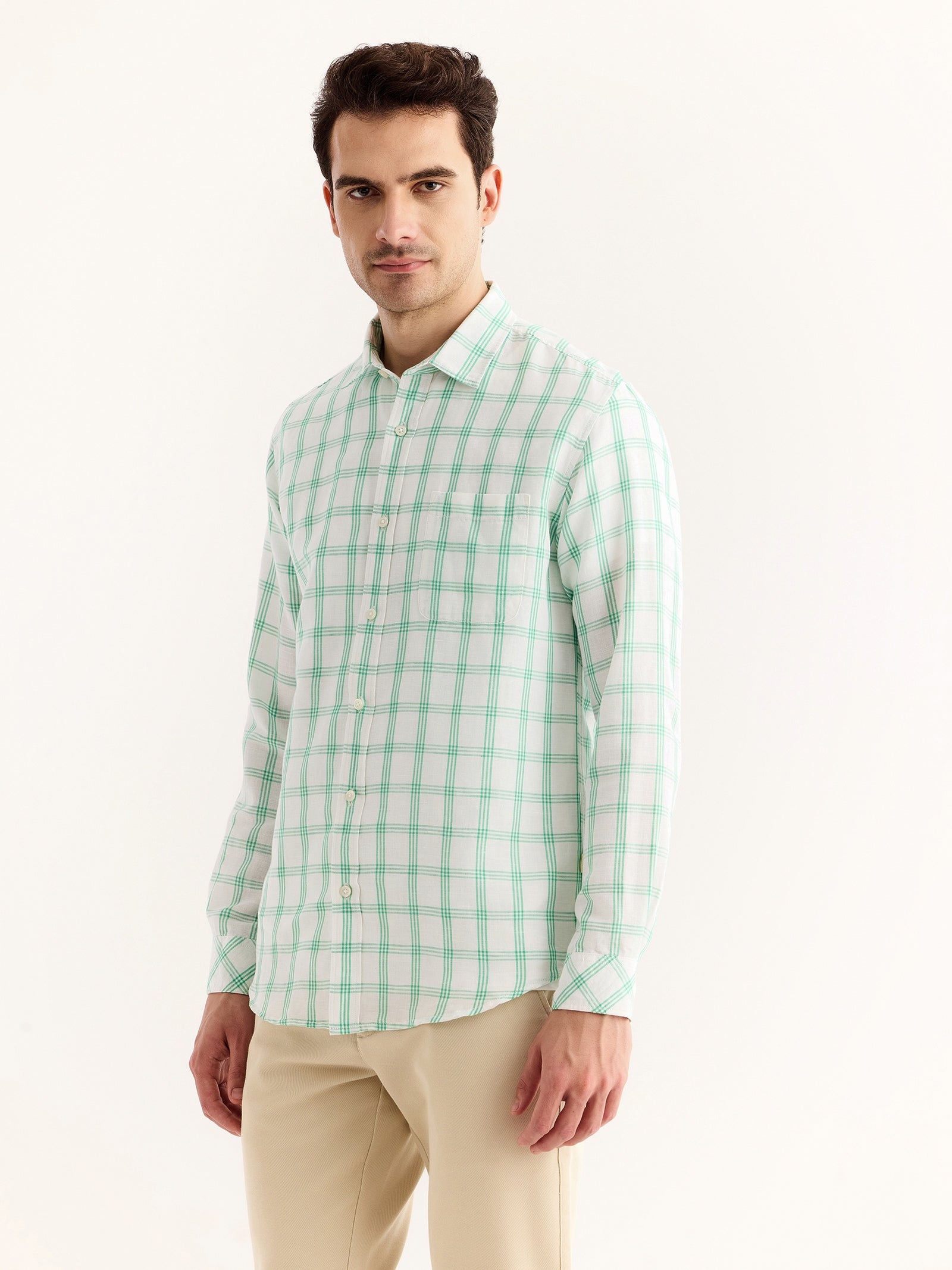 Green Checked Linen Shirt