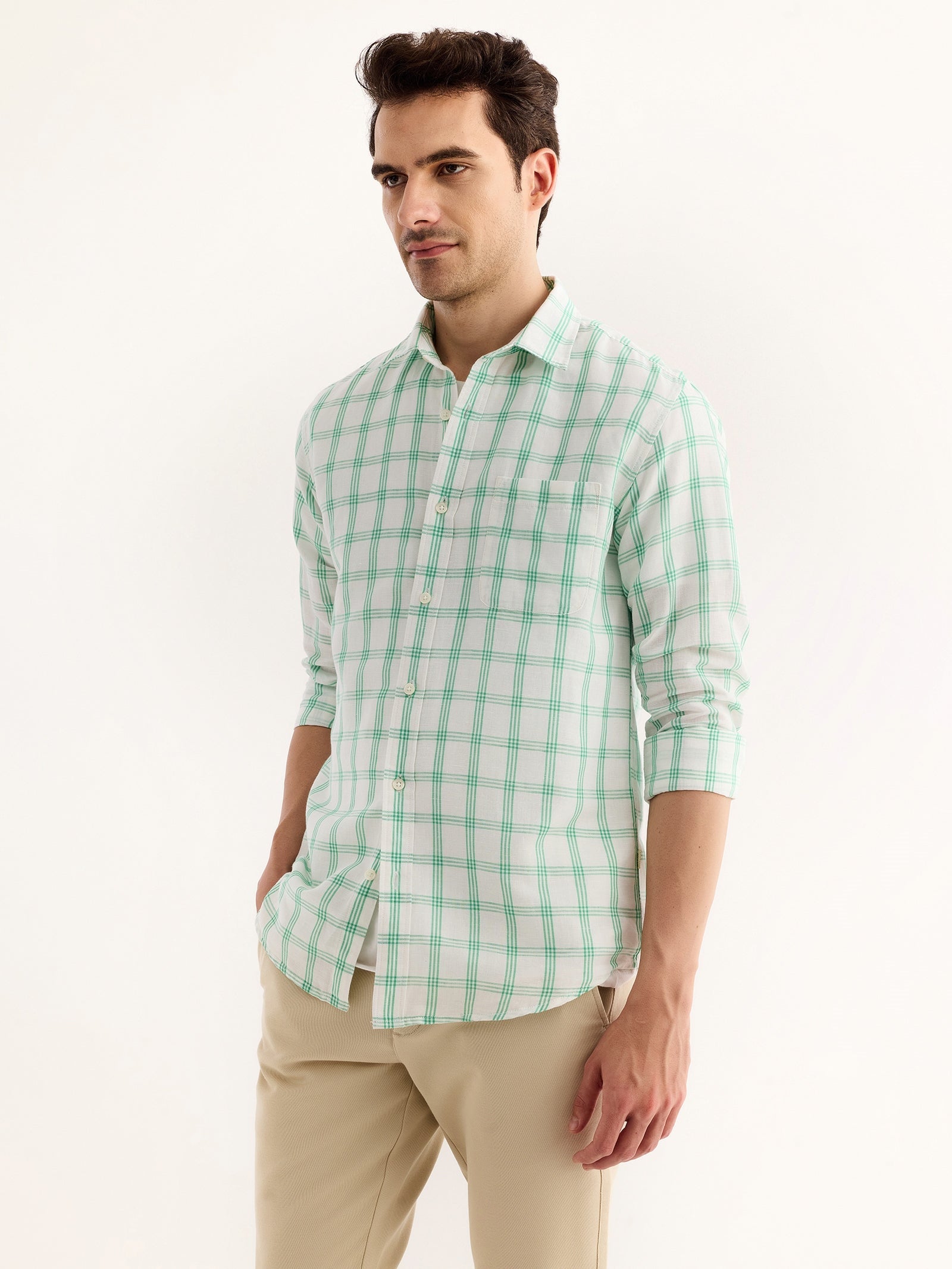 Green Checked Linen Shirt