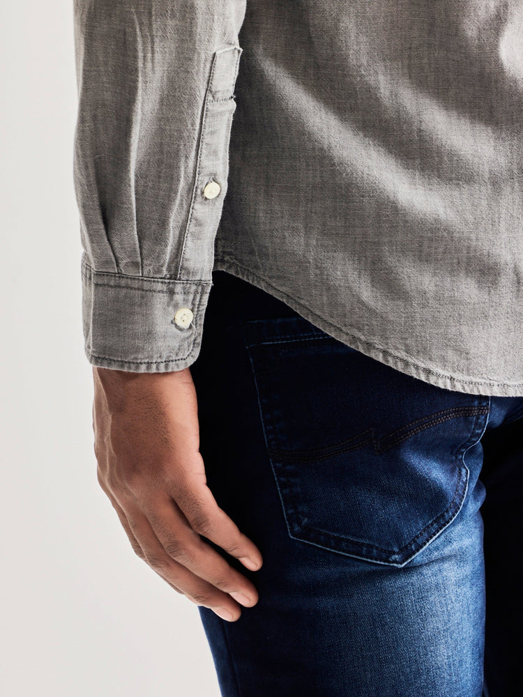 Grey Solid Denim Shirt