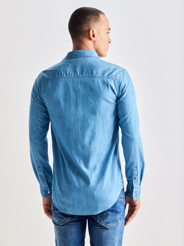 Blue Denim Cargo Shirt