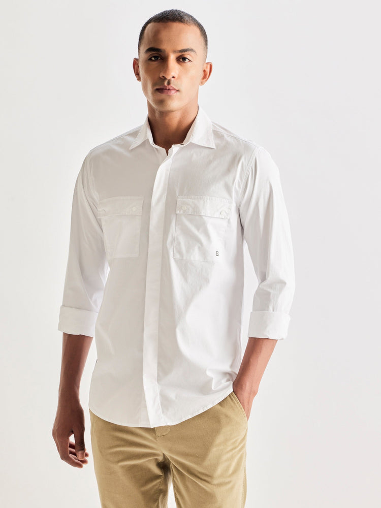 White Stretch Cargo Shirt