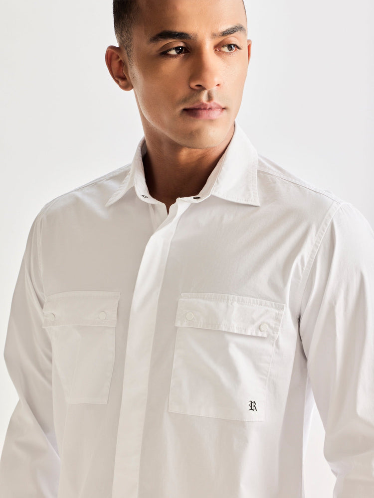White Stretch Cargo Shirt