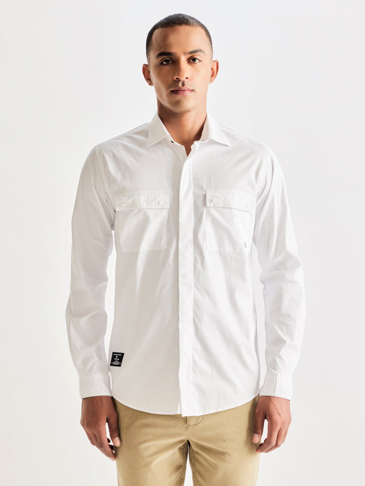 White Stretch Cargo Shirt