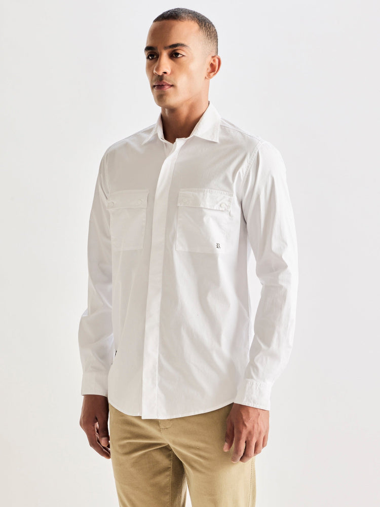 White Stretch Cargo Shirt