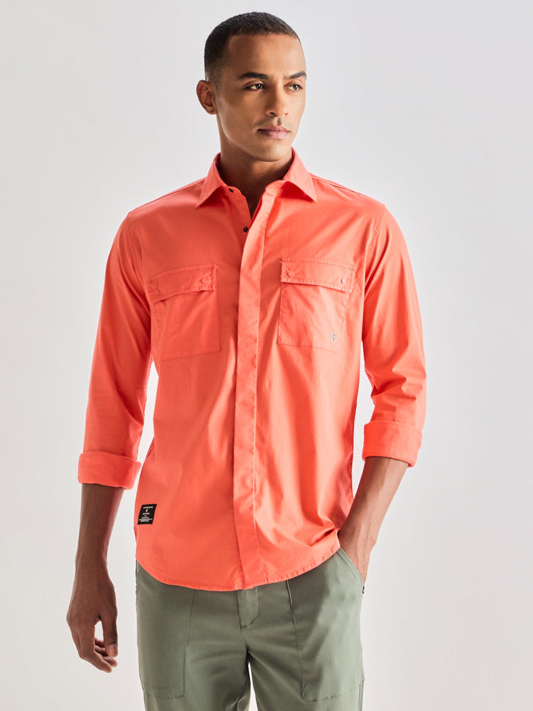 Orange Stretch Cargo Shirt