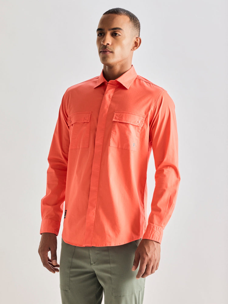 Orange Stretch Cargo Shirt