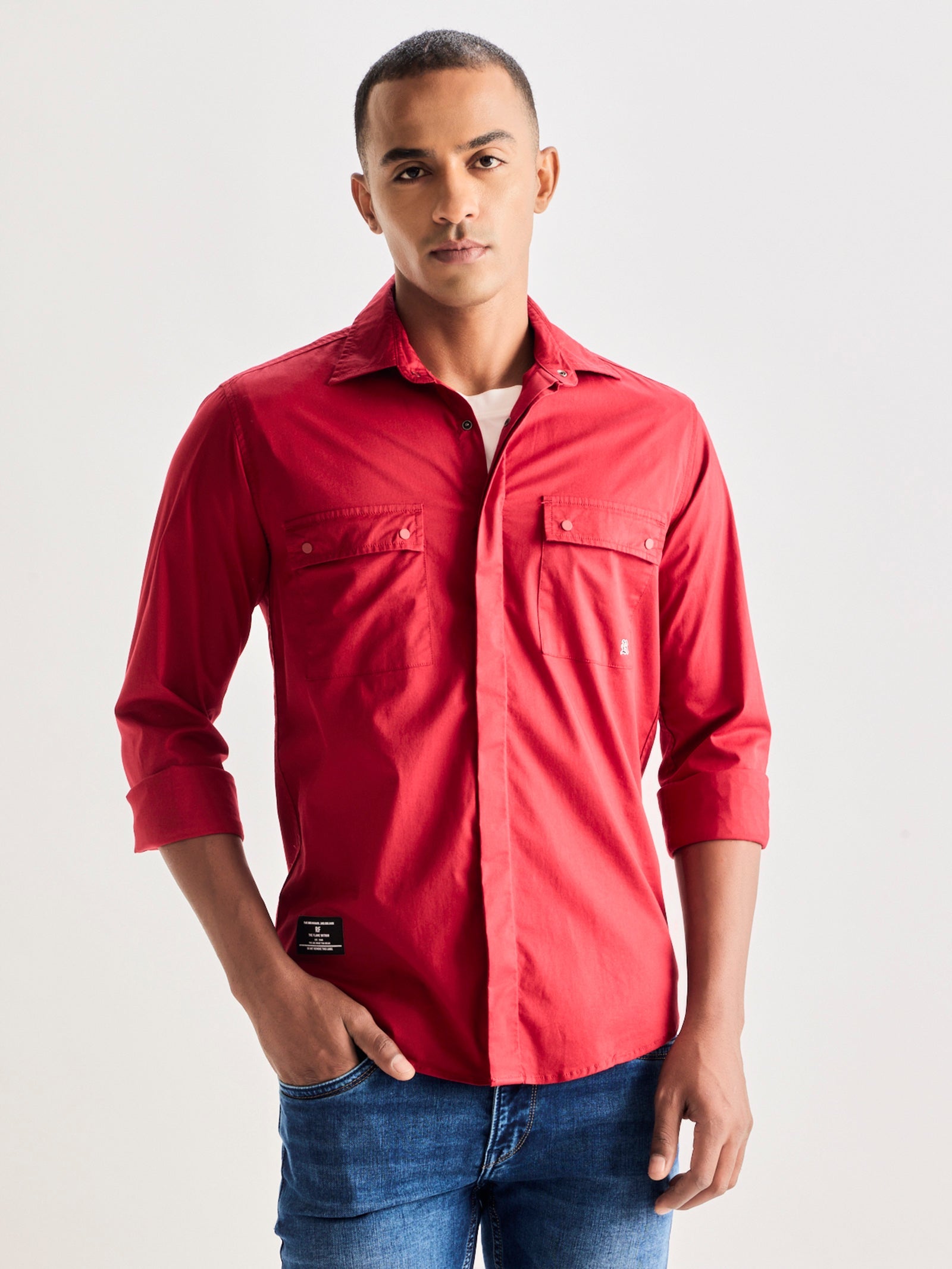Red Stretch Cargo Shirt