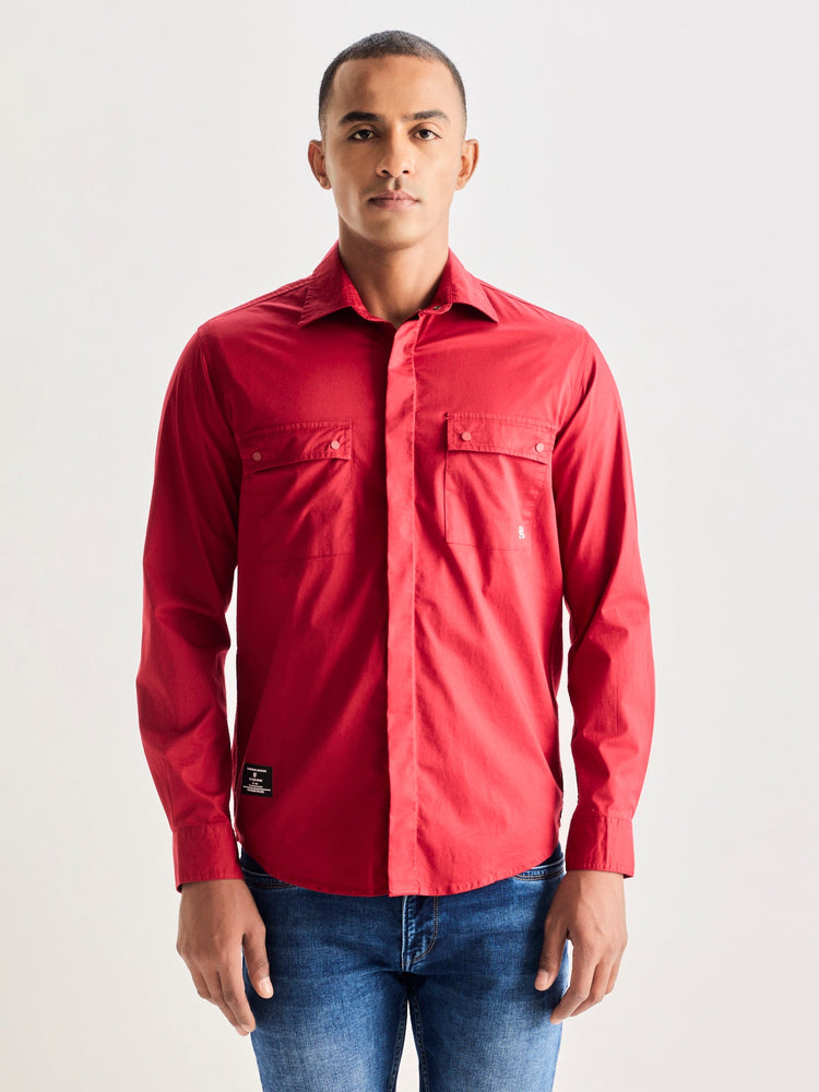 Red Stretch Cargo Shirt