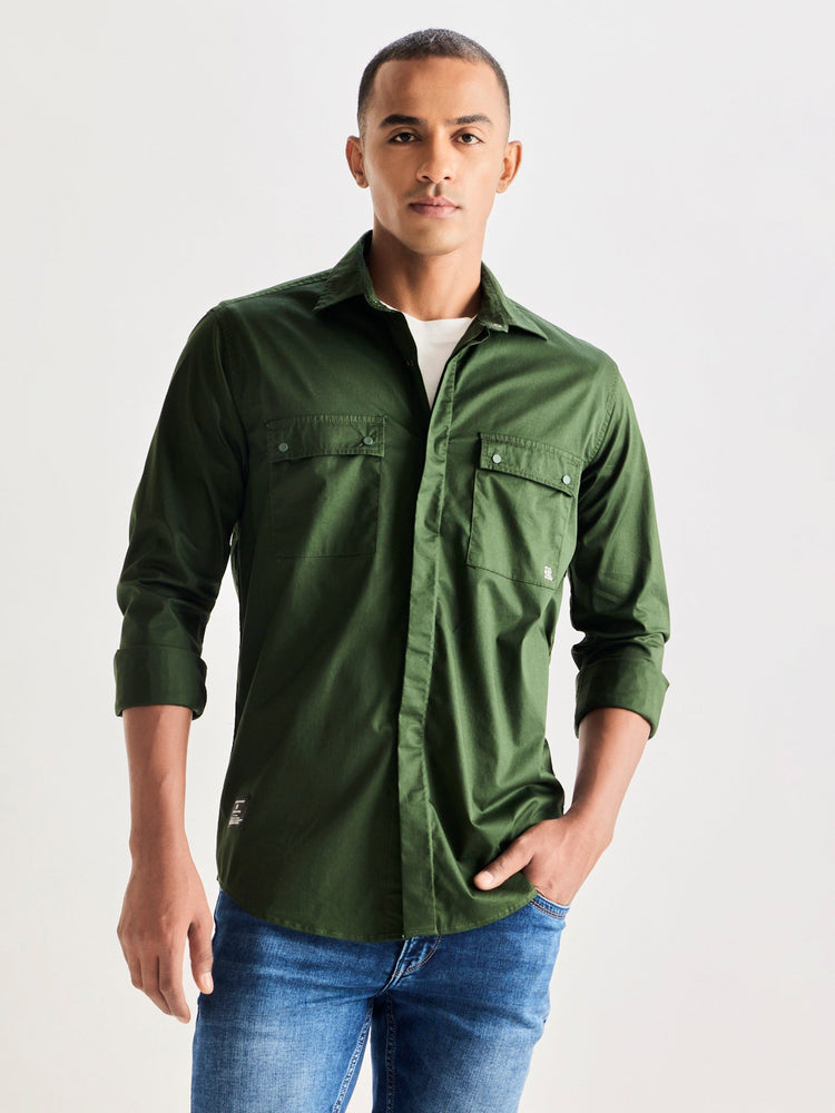 Green Stretch Cargo Shirt