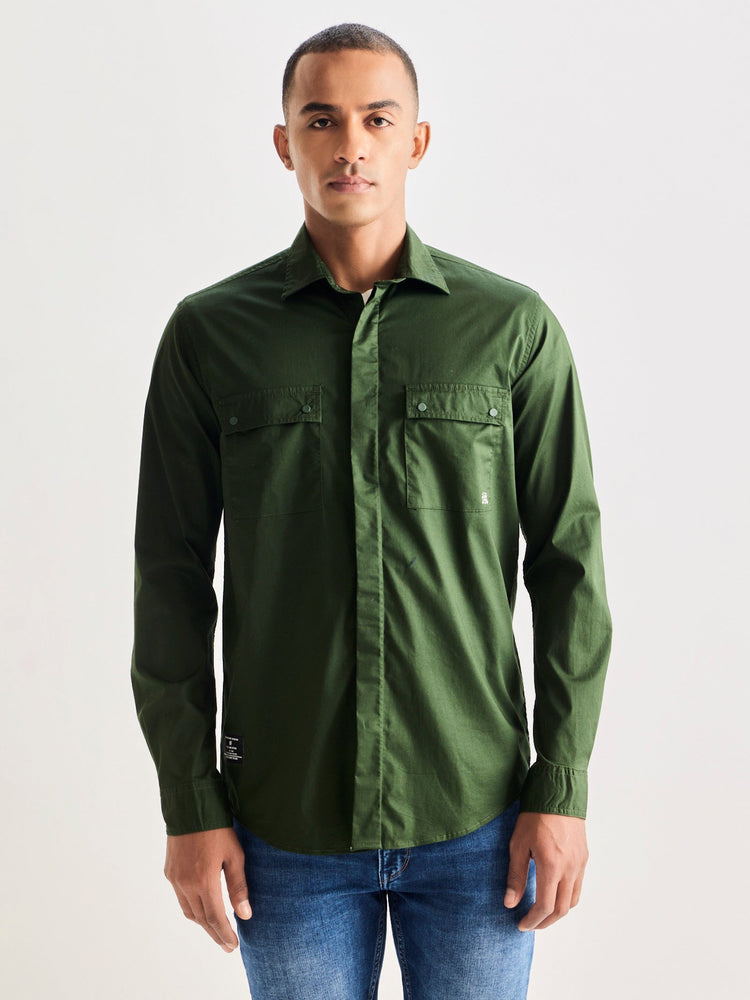 Green Stretch Cargo Shirt