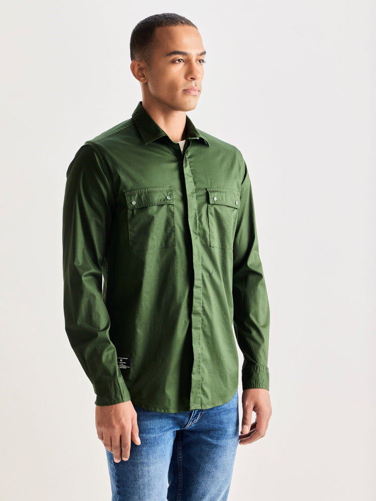 Green Stretch Cargo Shirt