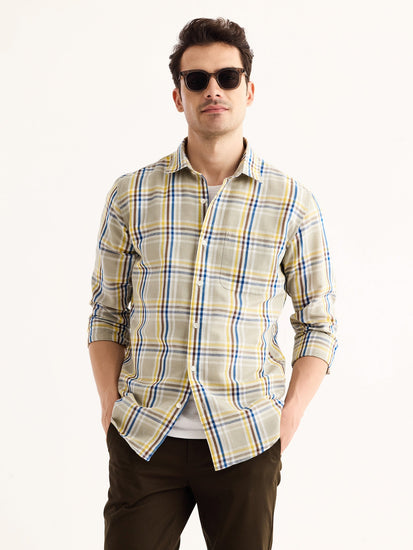 Grey Checked Linen Shirt