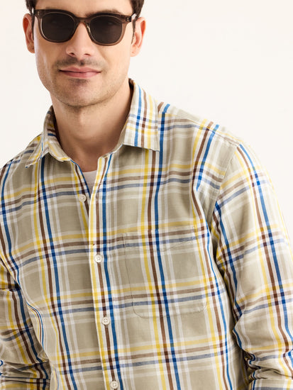 Grey Checked Linen Shirt