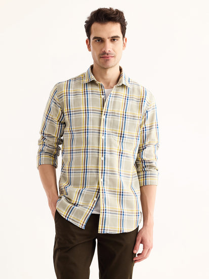 Grey Checked Linen Shirt