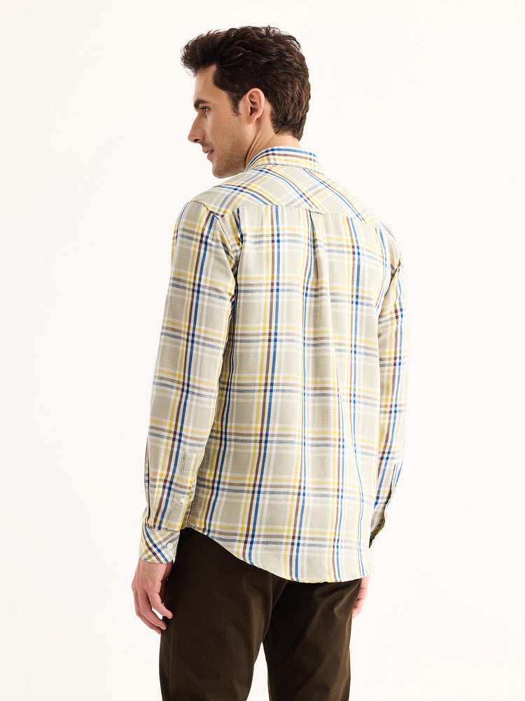 Grey Checked Linen Shirt