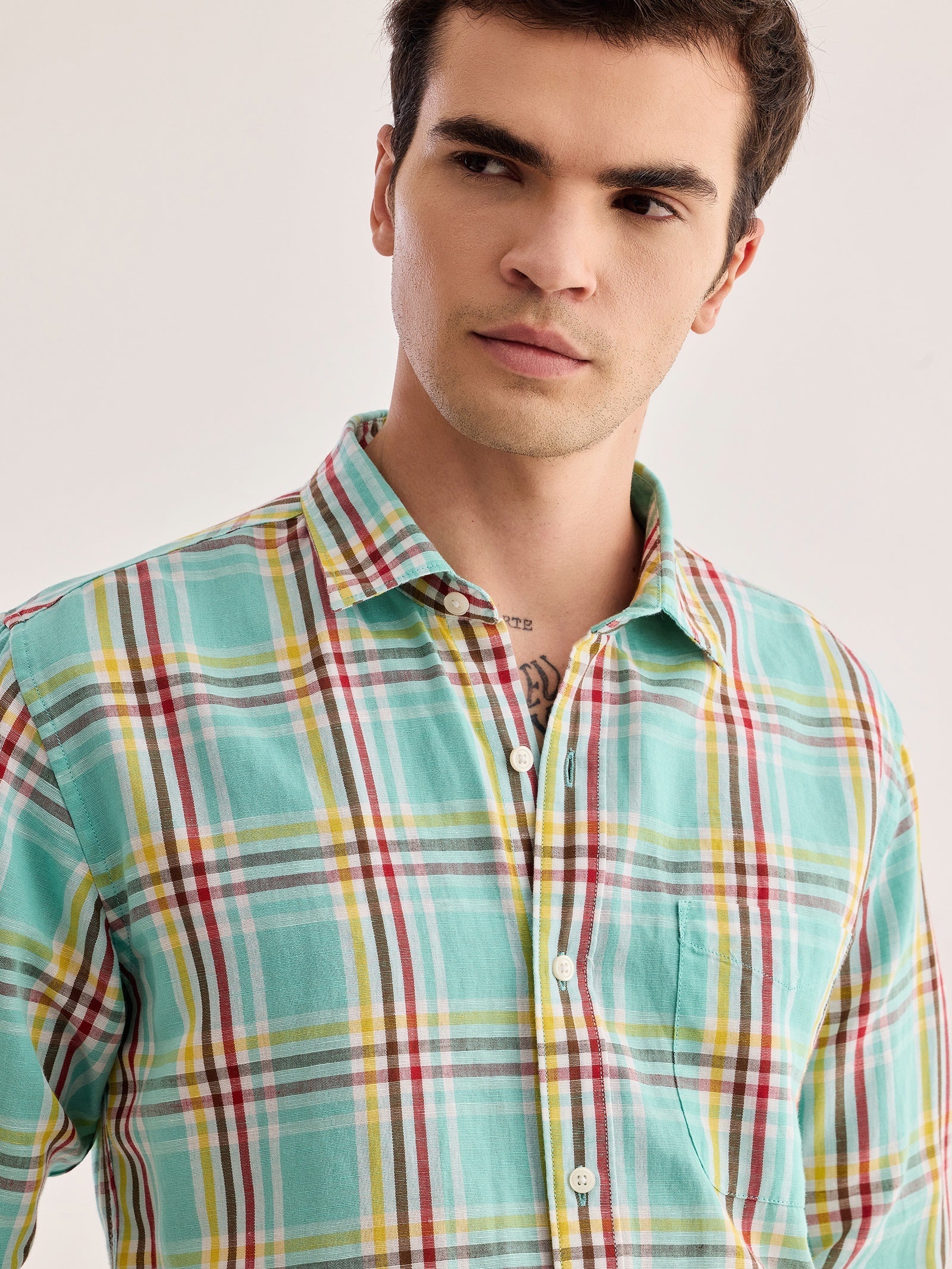 Green Checked Linen Shirt