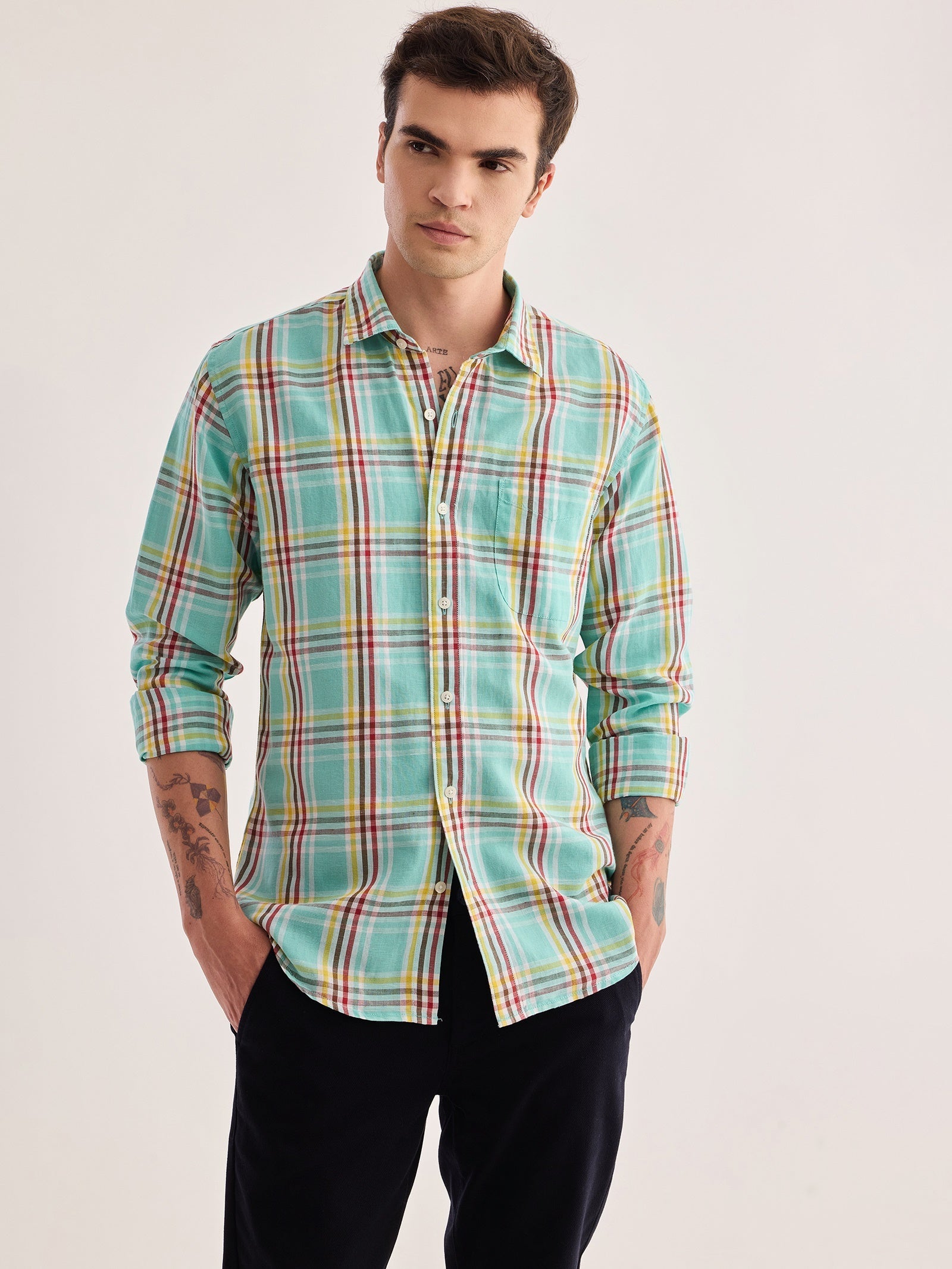 Green Checked Linen Shirt