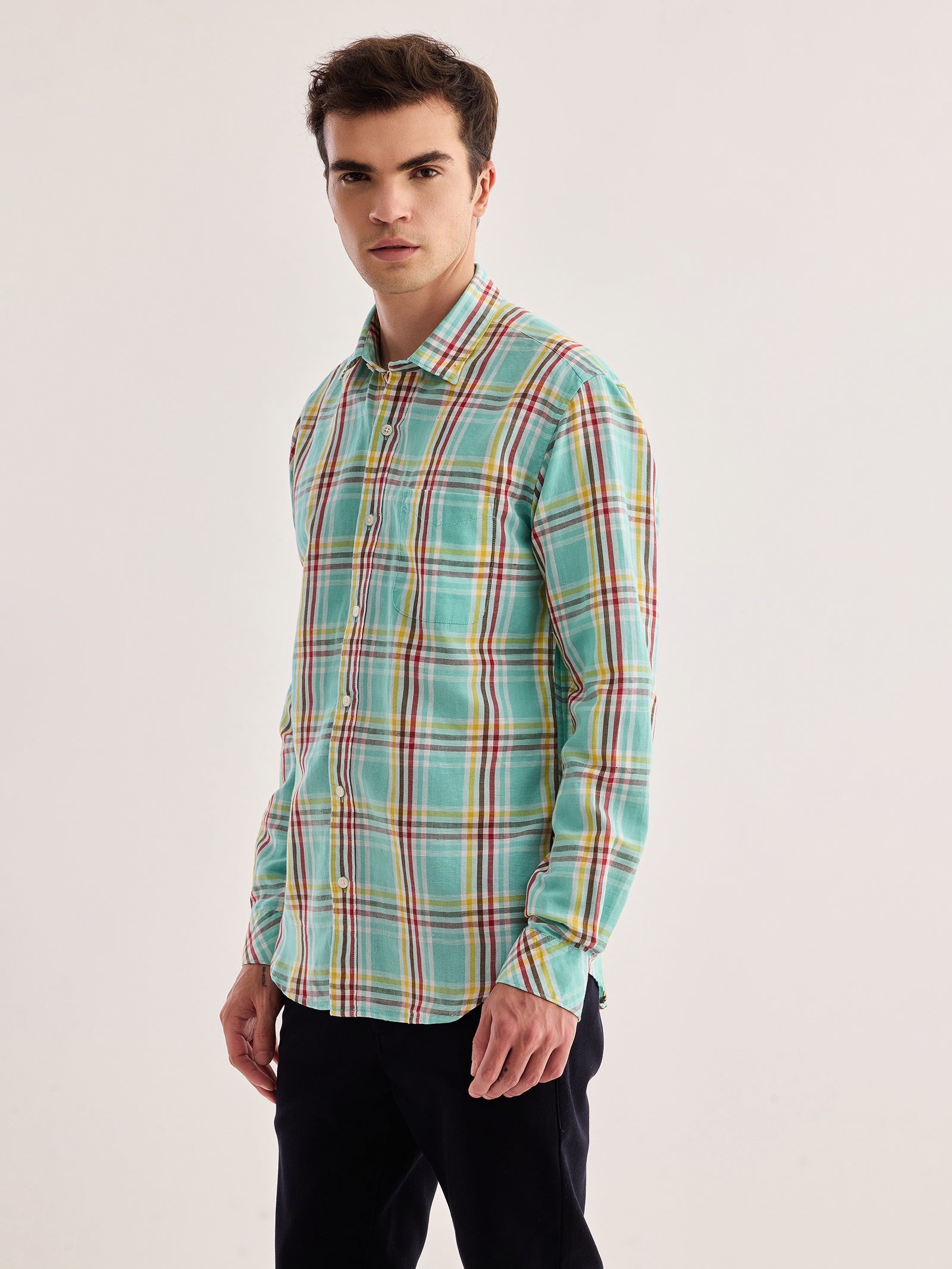 Green Checked Linen Shirt