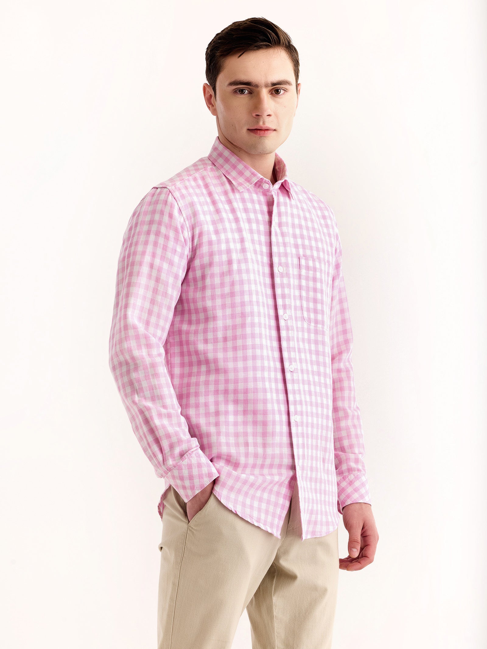 Pink Checked Linen Shirt