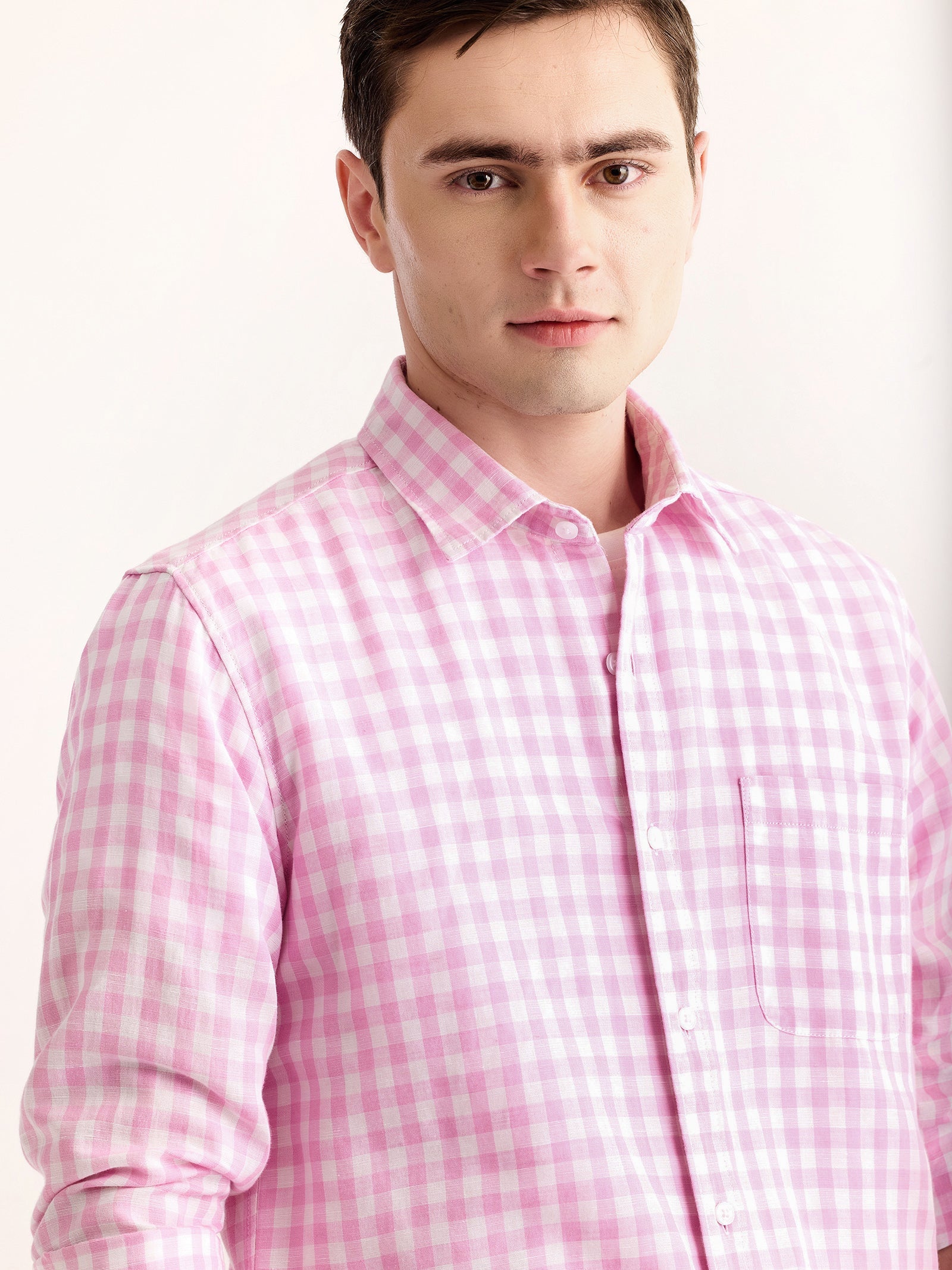 Pink Checked Linen Shirt