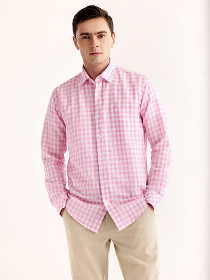 Pink Checked Linen Shirt