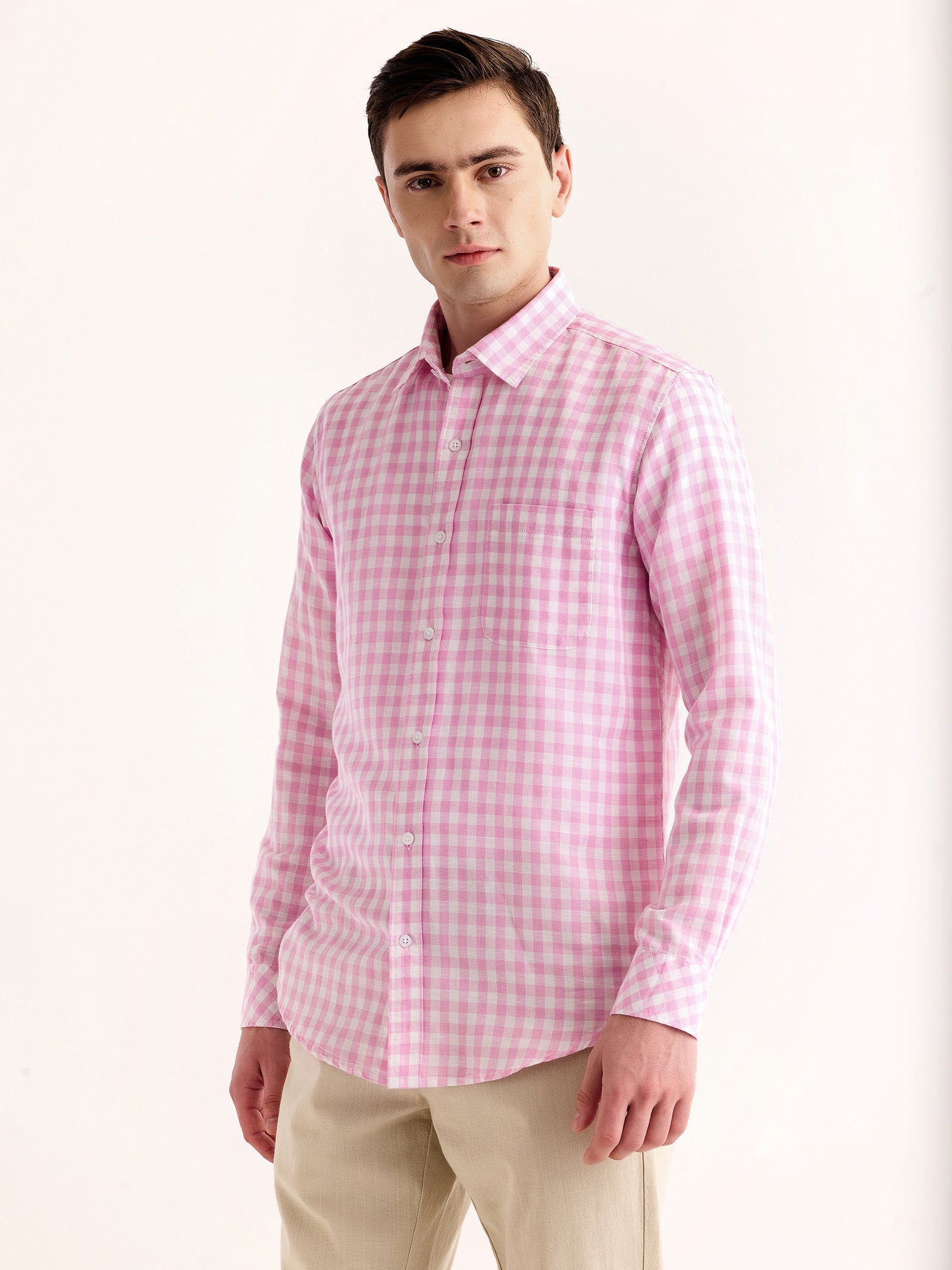 Pink Checked Linen Shirt