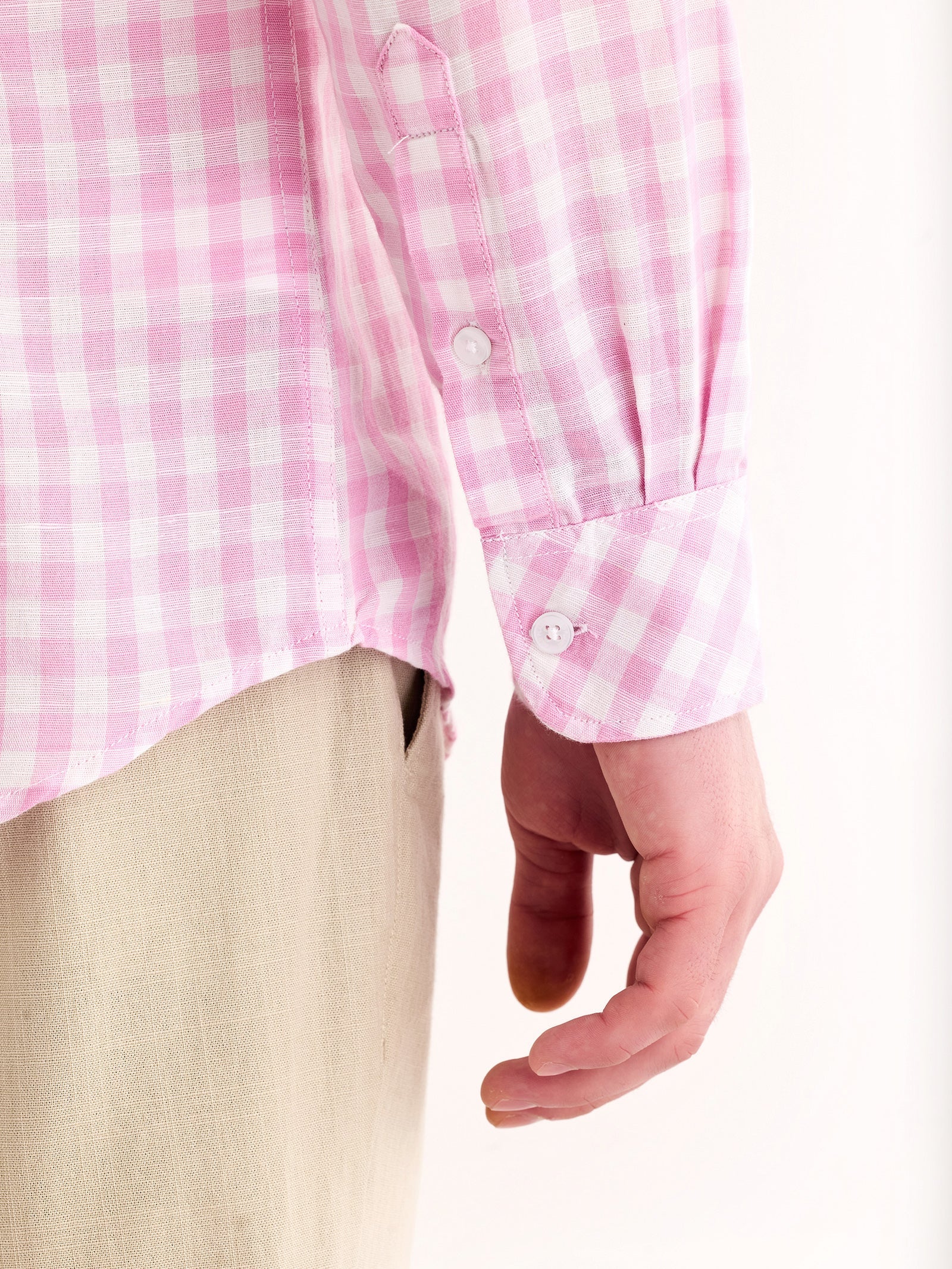 Pink Checked Linen Shirt