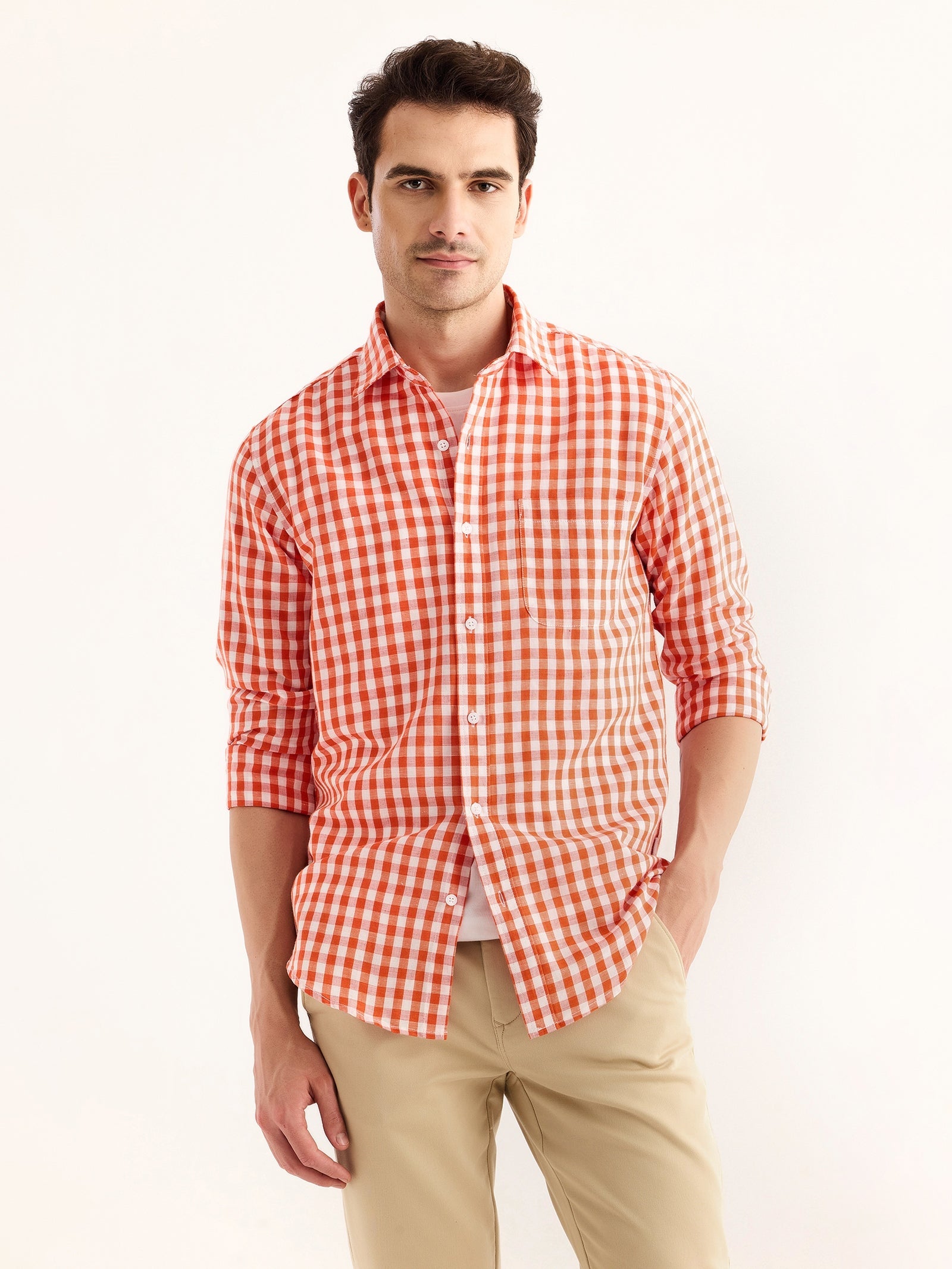 Red Checked Linen Shirt